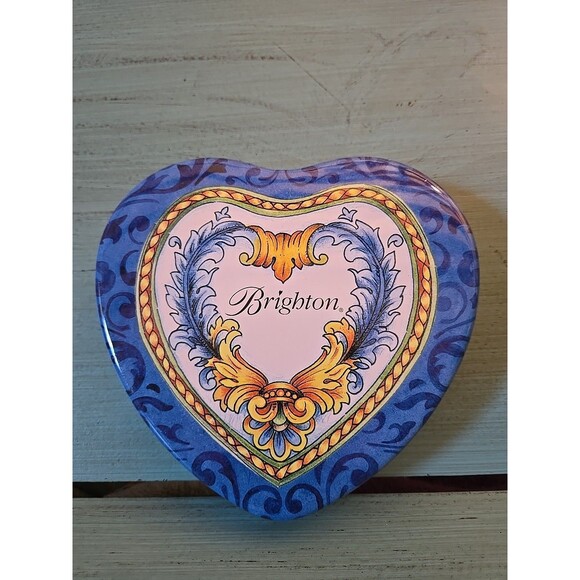Brighton Tin - Blue Yellow White, High End Collectible, Empty Jewelry Container - Picture 2 of 5